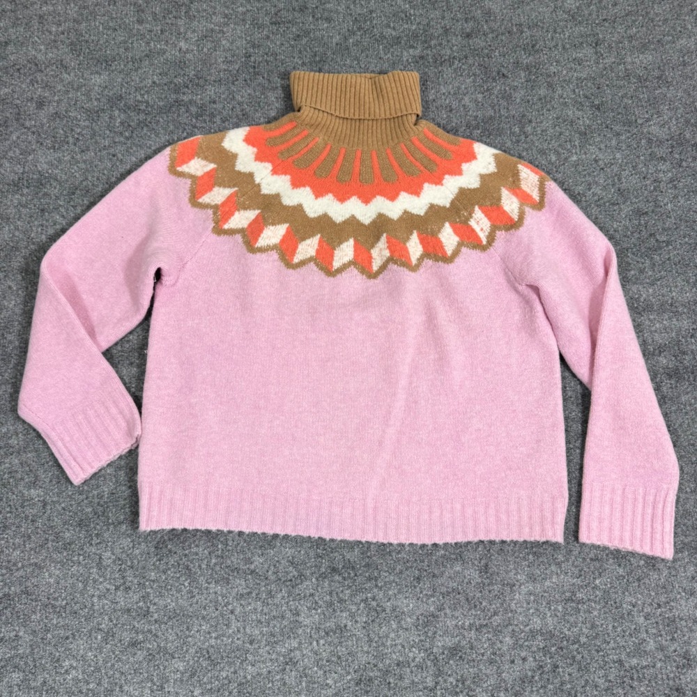 J.Crew Turtleneck Fair Isle Sweater Womens Large Pink Wool Alpaca Blend EUC